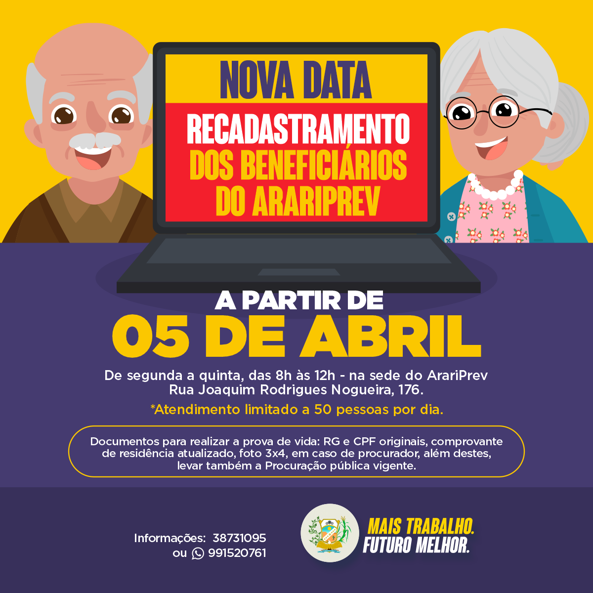 ARARIPREV DIVULGA NOVA DATA PARA PROVA DE VIDA DE APOSENTADOS