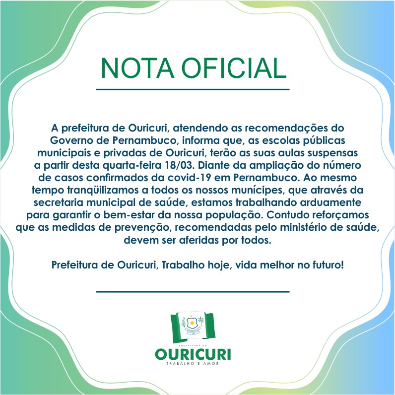 NOTA OFICIAL DA PREFEITURA DE OURICURI